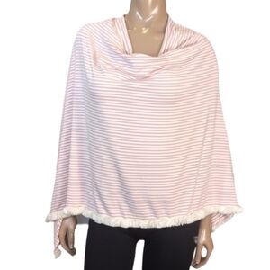 Duffield Design Pink Striped Poncho Womens One Size Fringed Cape Asymmetric Top